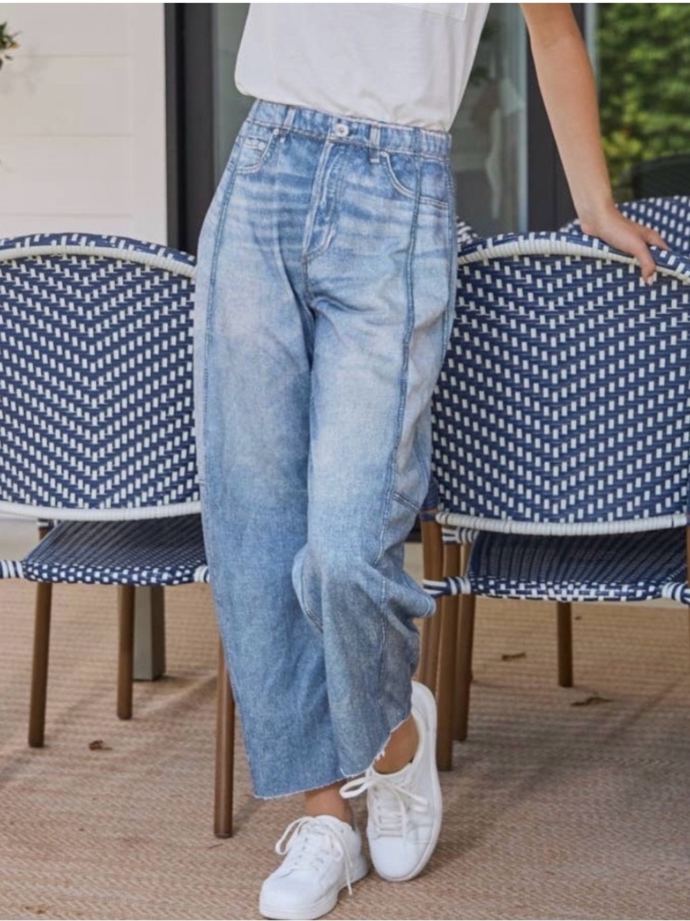 Oddi Illusion Faux Denim-like Printed Barrel Pants